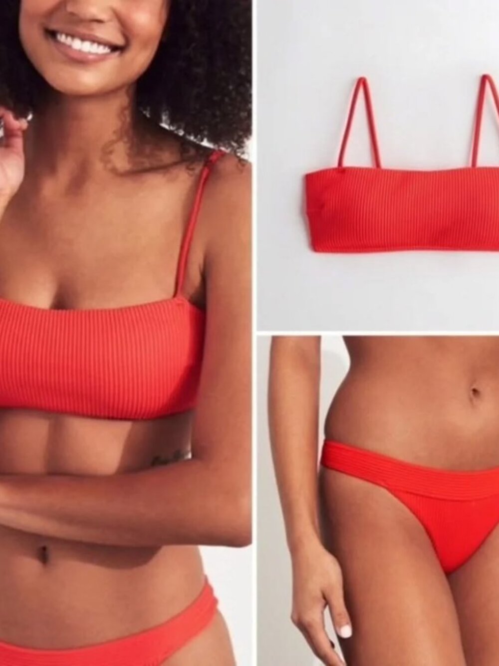 Hollister Cheeky Ribbed Swim Bikini Bottom Red Orange Size Medium NEW